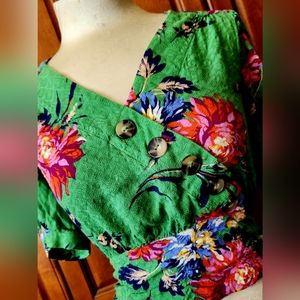 Maeve Anthropologie emerald green floral blouse smoked